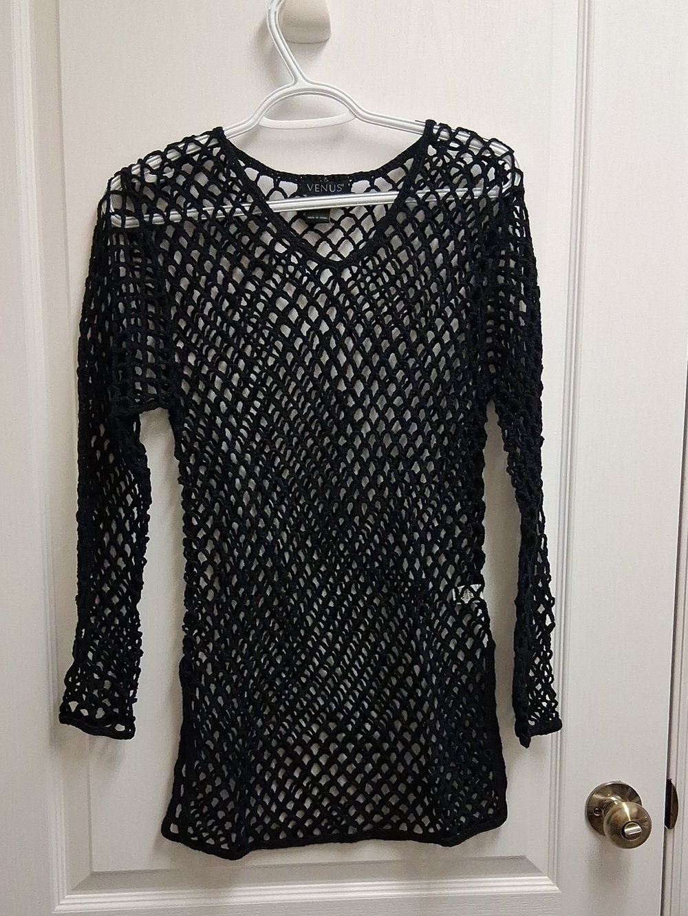 VENUS Black Fishnet Long Sleeve Tunic Cover-Up Size S/M  **New In BAG**